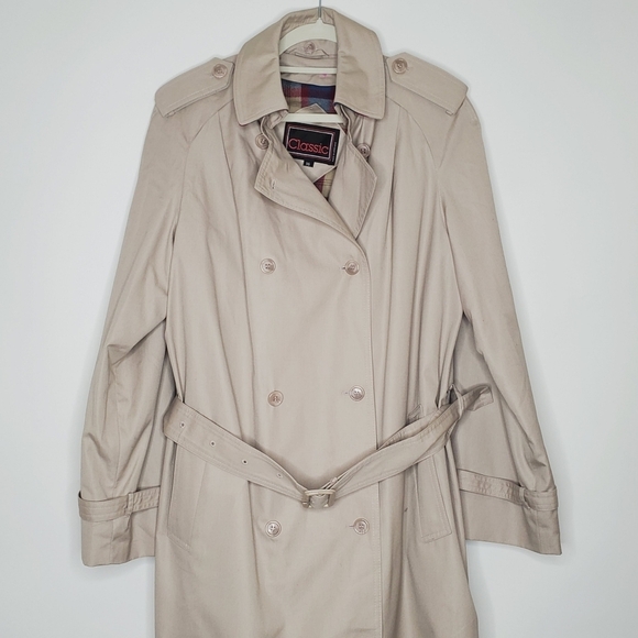 Double-Breasted Trench Coat Size 16 Classic Belted Overcoat Zip Out Lining - Picture 2 of 14